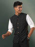 Vastramay Men's Black Jacquard Cotton Nehru Jacket